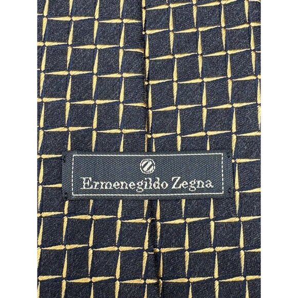 ERMENEGILDO ZEGNA Men's Tie 65% Silk/Wool Black Gold ITALY Luxury Geometric GUC - Picture 4 of 7